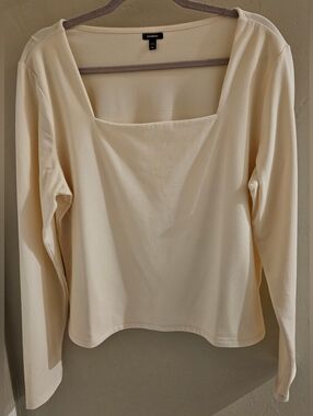 Express Cream Square Neck Top Long Sleeve Cotton Stretch Size XXL